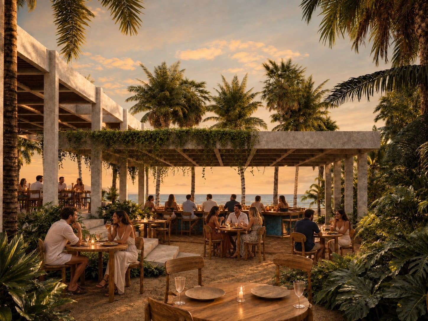 Lo Tropical beach club at sunset