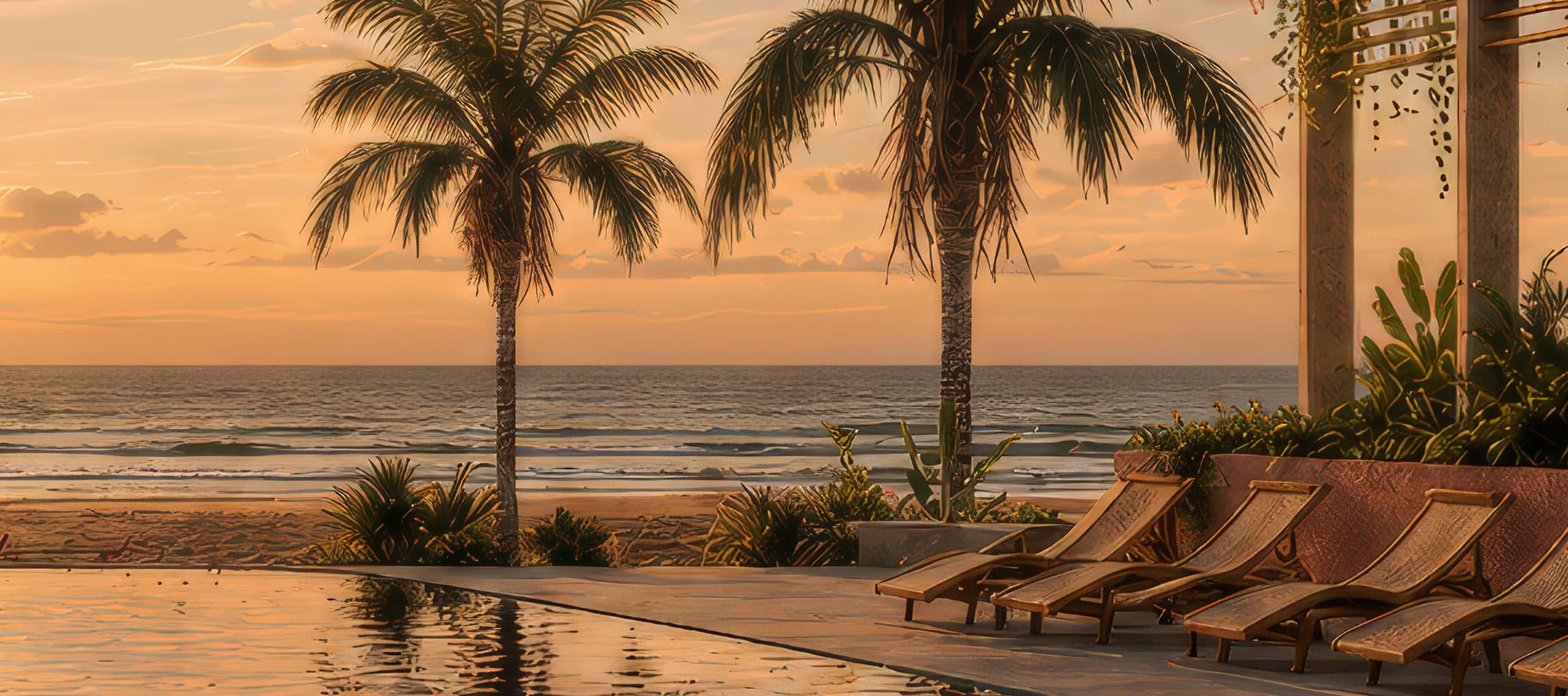 The pools of Costa Paraíso at sunset