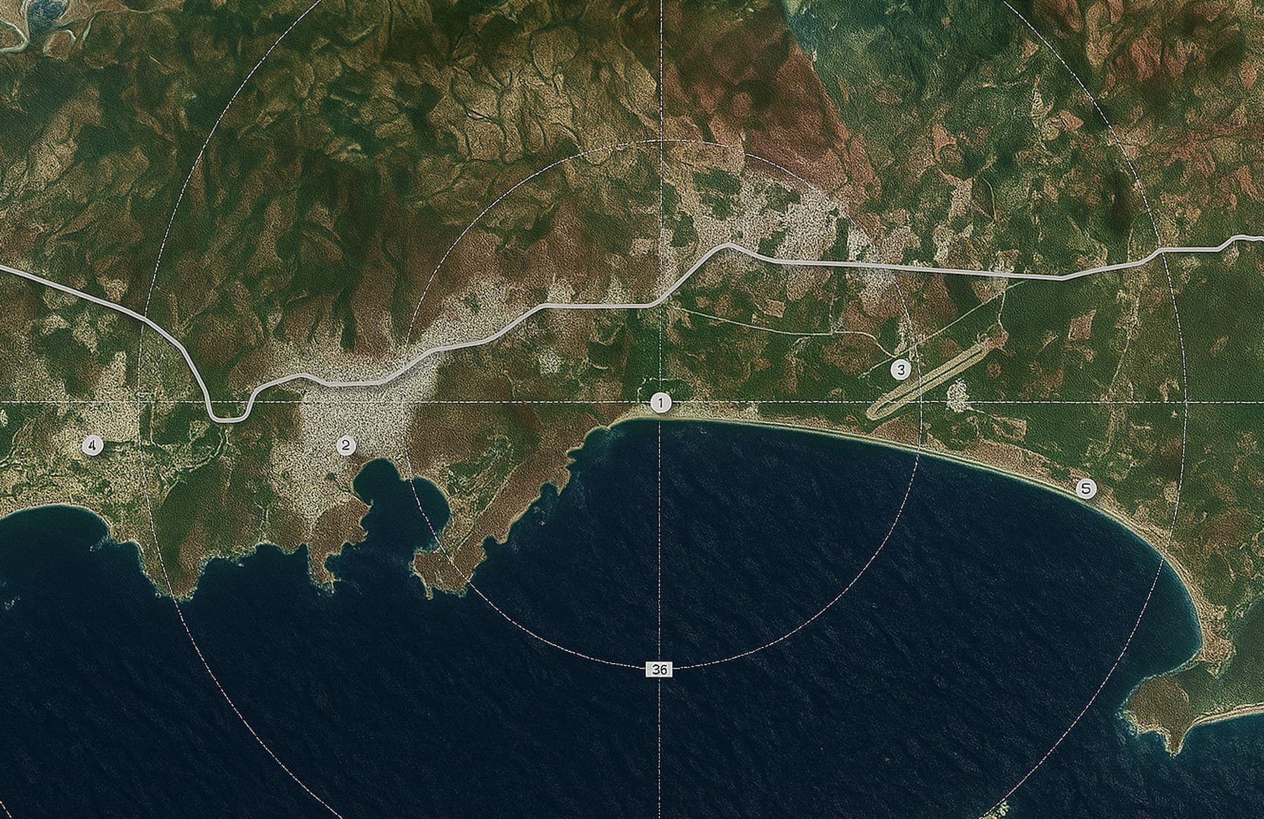 Satellite view of the Zihuatanejo bay, with Costa Paraíso on Playa Larga at the centre