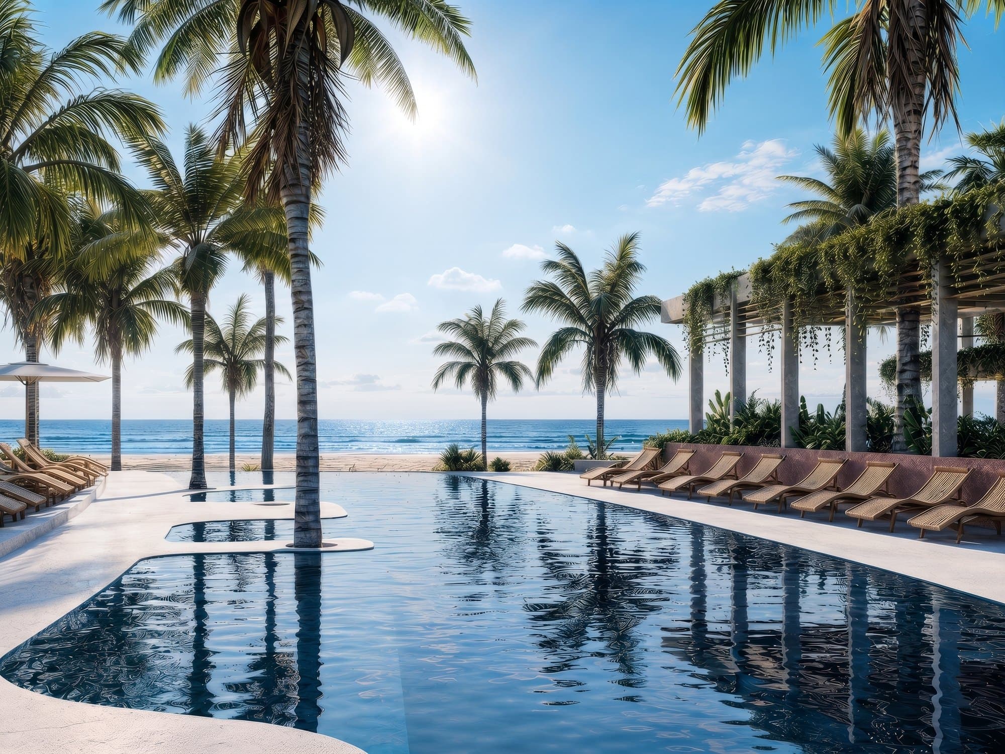 The main pool facing the beach