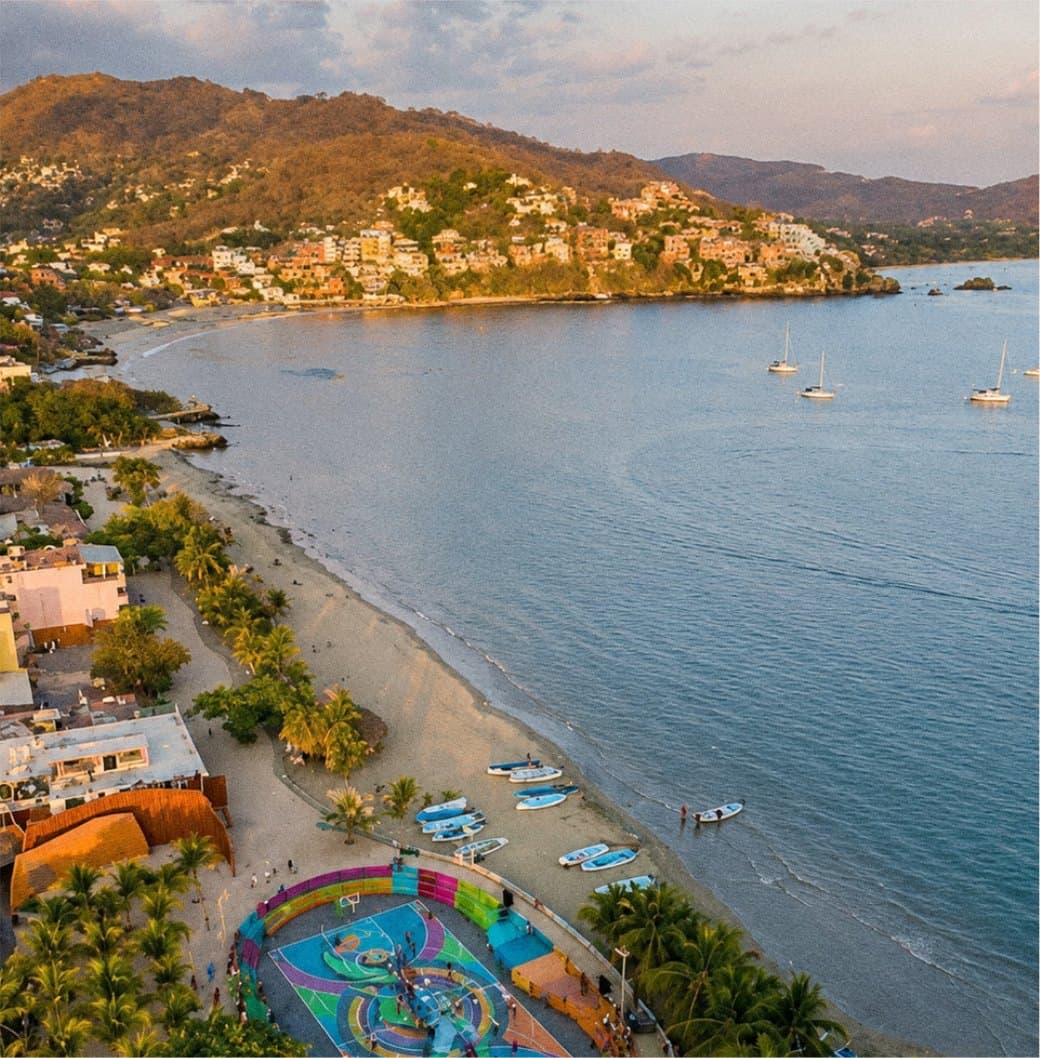 The bay and town of Zihuatanejo at dusk